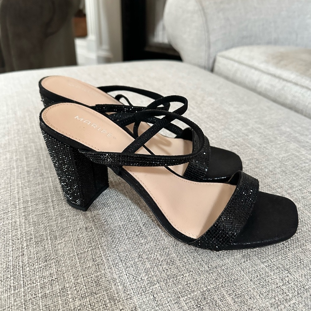 Black sequined strappy heels